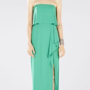 BCBG Green Strapless Front Slit Formal Dress 4